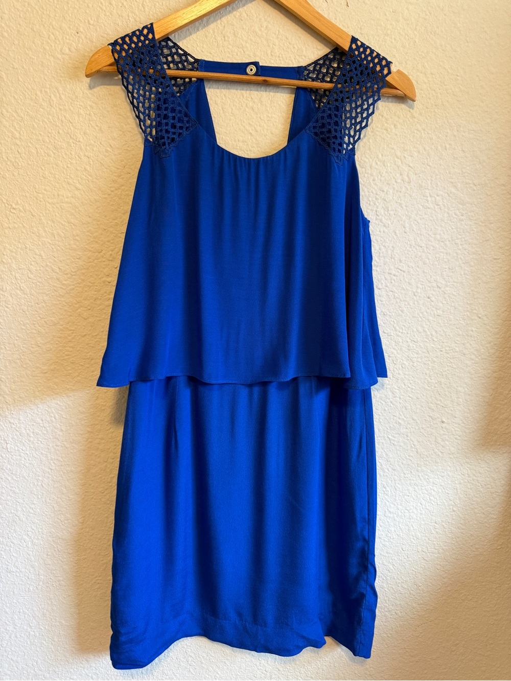 Sandro Royal Blue Layered Midi Dress with Crochet Shoulders-size 2